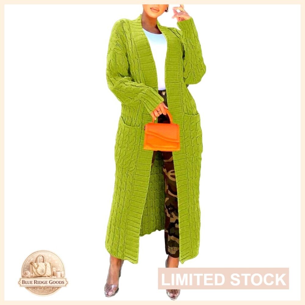 Long Sleeve Cable Knit Cardigan with Pockets, 100% Polyester